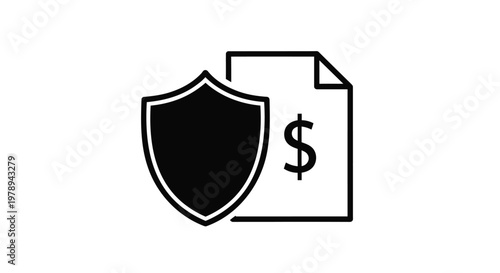 Insurance policy vector icon, tax day  financial protection shield and document with dollar sign, secure investment and money safety concept illustration