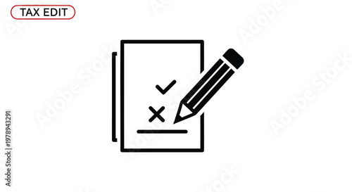 Tax day  edit icon with pencil and document, financial audit and correction symbol, black line vector illustration for accounting and business reporting