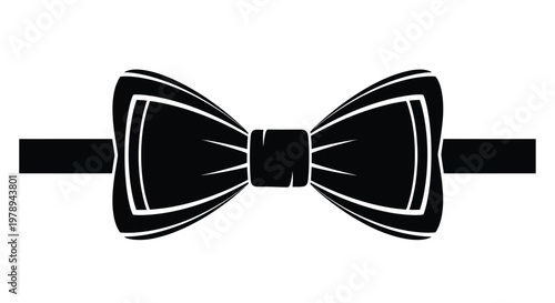 A black bow tie is centered on a white background with a simple design.