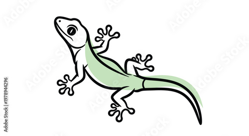 A stylized illustration of a gecko lizard on a white background.