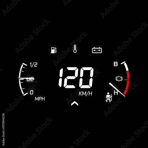 Speedometer display with kilometer per hour.
