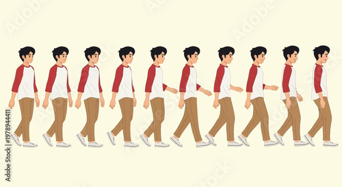 A sequence of a young person walking through several frames of animation.