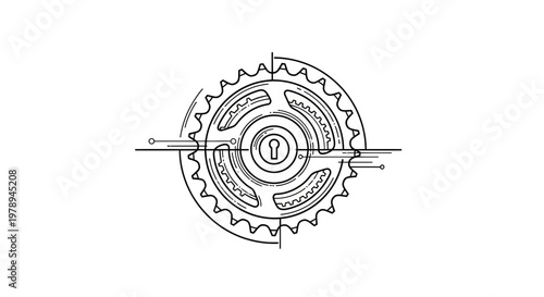 Detailed Line Art of a Bicycle Chainring and Crankset.