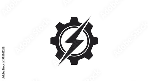 Gear with lightning bolt symbol representing power and energy concept.