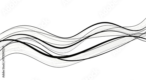 Abstract flowing lines and curves on a white background.