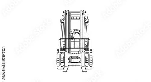 Detailed Line Drawing of a Forklift Truck Front View.