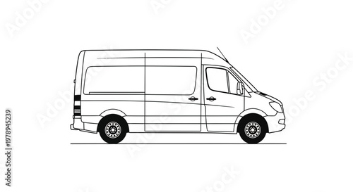 Detailed Line Art Illustration of a White Delivery Van.