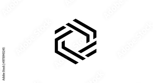 Geometric black and white logo design with abstract hexagonal shape.