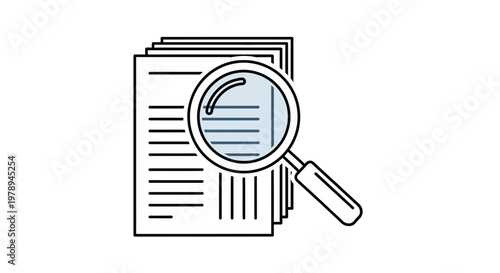 Magnifying glass examining documents for information and details.