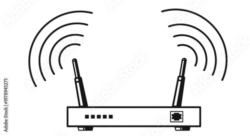 Wireless Router with Antennas Emitting Signal Waves Icon.
