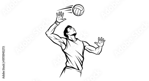 Volleyball Player Setting the Ball in Dynamic Black and White Illustration.