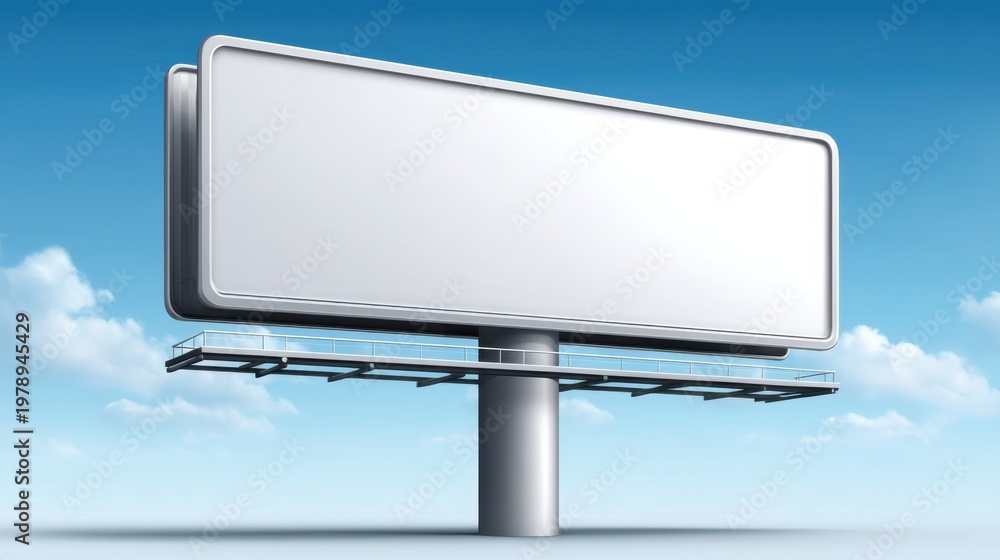 Obraz premium Bright and Clear Blank Billboard Against a Clear Blue Sky with Soft White Clouds, Perfect for Advertising and Marketing Opportunities