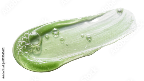 Obraz na płótnie Isolated shimmering green beauty product smear with clear air bubbles, healthy skincare serum