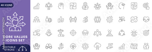 Core Values icon set. Outline Icon Collection. Editable stroke.