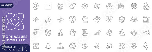 Core Values icon set. Outline Icon Collection. Editable stroke.