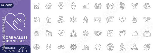 Core Values icon set. Outline Icon Collection. Editable stroke.