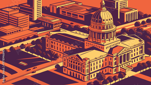 Texas State Capitol Building Isometric Vector Art Illustration