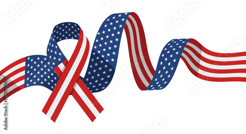 American flag ribbon with a red awareness ribbon for patriotic support.