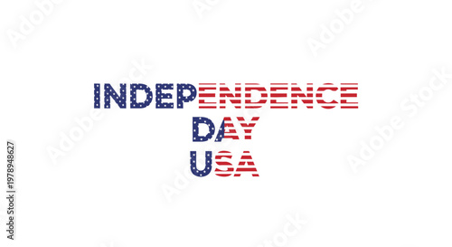 Independence Day USA text with American flag pattern.