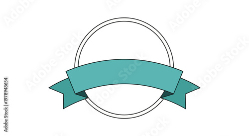 Simple turquoise ribbon banner with circular frame design element.
