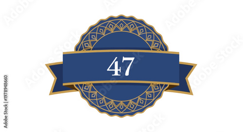 Elegant Blue and Gold Emblem with Number 47 on a Ribbon.