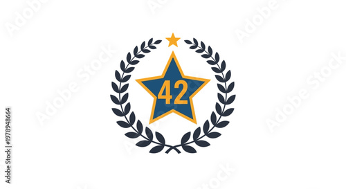 Blue star with number 42 surrounded by a laurel wreath and a small golden star.