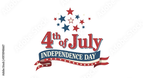 4th of July Independence Day Celebration with Stars and Stripes Banner.