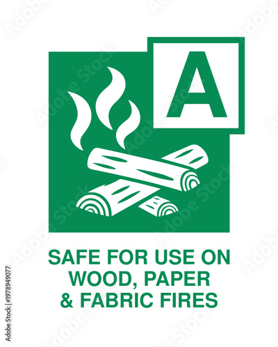Fire Class A Safety Sign Vector Safe for Use on Wood Paper and Fabric Fires, Fire Extinguisher Guidance Symbol for Workplace Safety, Industrial and Public Fire Protection Signage