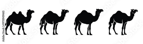 camel silhouette simple icon set, black color and white background