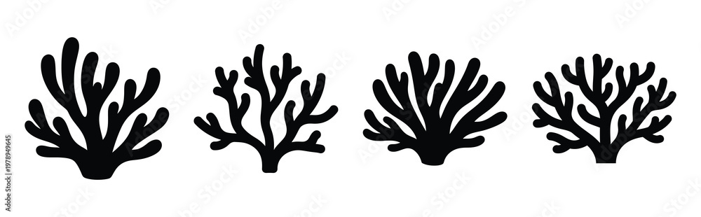 Fototapeta premium coral silhouette simple icon set, black color and white background