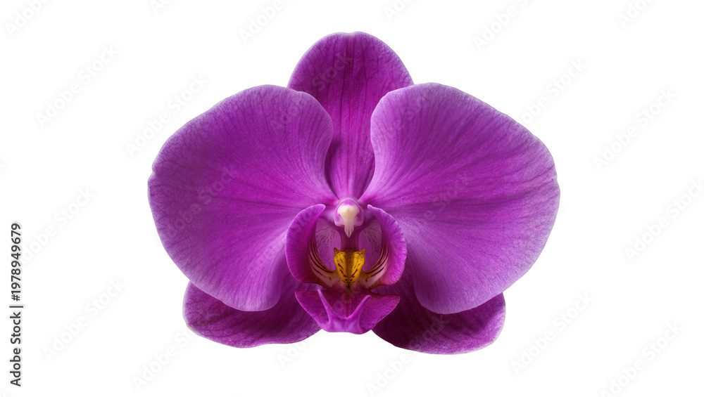 Obraz premium Isolated vibrant purple orchid flower with delicate petals, elegant tropical blooming plant