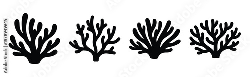 coral silhouette simple icon set, black color and white background