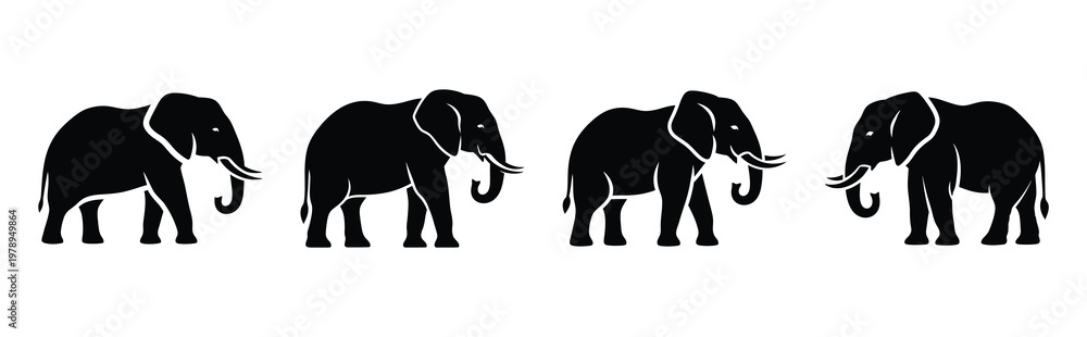 Obraz premium elephant silhouette simple icon set, black color and white background
