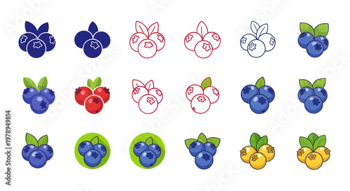 Blueberry and Cranberry Icons: Flat Design, Fresh Berries Collection