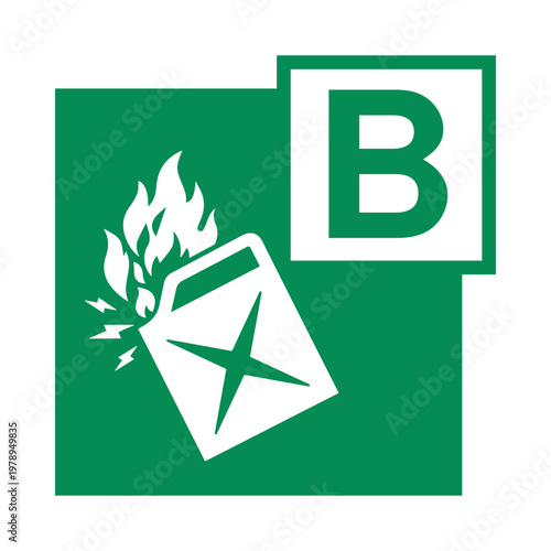 Fire Class B Icon Vector for Flammable Liquid Fires, Fuel and Gasoline Fire Safety Symbol for Extinguisher Use, Workplace and Industrial Fire Safety Signage Design