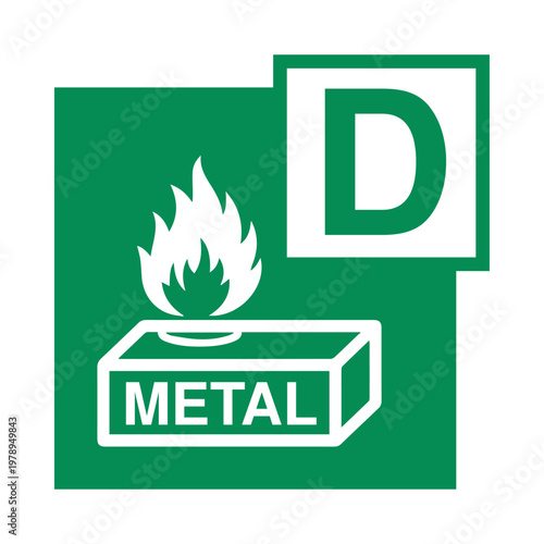Fire Class D Icon Vector for Metal Fires, Flammable Metal Fire Safety Symbol for Extinguisher Use, Industrial and Workplace Fire Safety Signage for Hazard Compliance