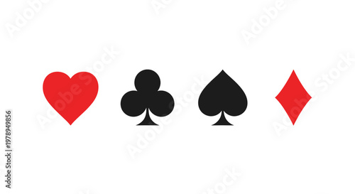 Four Playing Card Suits Isolated on White Background: Heart, Club, Spade, Diamond