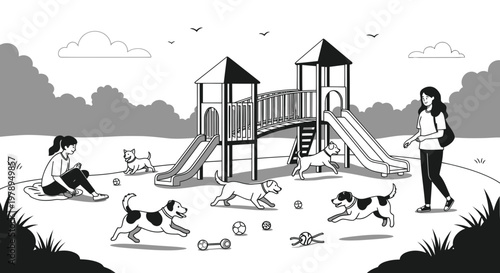 Dogs Playing at Playground with People
