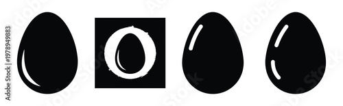 egg silhouette simple icon set, black color and white background