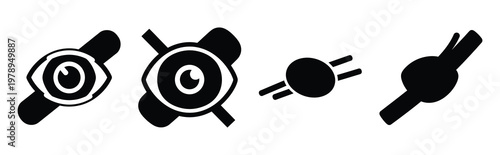 eye patch silhouette icon set, black color and white background