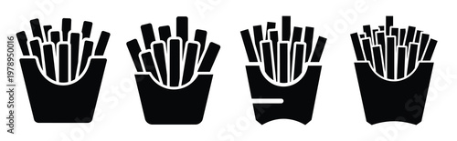 fries silhouette simple icon set, black color and white background