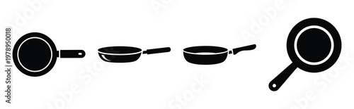frying pan silhouette icon set, black color and white background