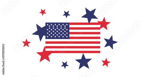 American Flag with Red and Blue Stars Celebrating Patriotism.