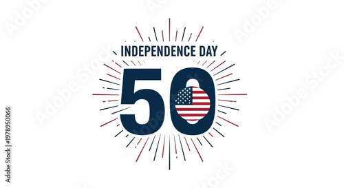 Independence Day 50th Anniversary Celebration with American Flag and Sunburst.