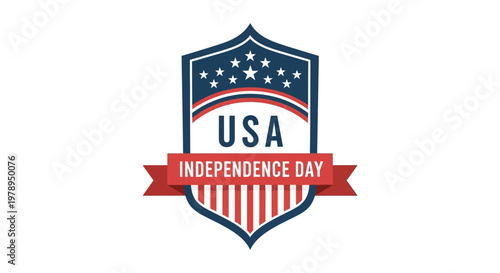USA Independence Day Shield Emblem with Stars and Stripes.