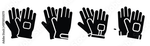 gloves silhouette simple icon set, black color and white background