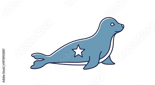 Cute Blue Seal with White Star Illustration.