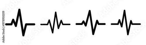 heartbeat silhouette simple icon set, black color and white background
