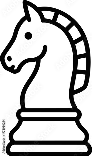 A clean and minimalist outline illustration of a knight chess piece. Perfect for chess-related content, board games, or strategy illustrations.