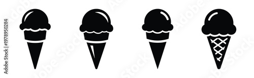 ice cream silhouette icon set, black color and white background